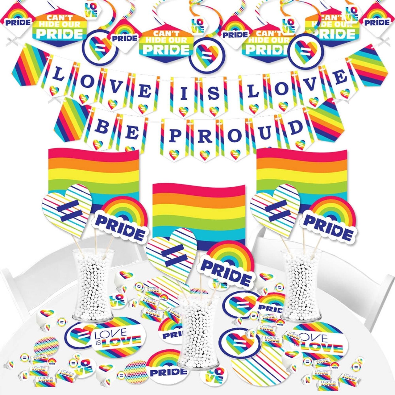 Big Dot of Happiness Love is Love - Pride - Rainbow Party Supplies - Banner Decoration Kit - Fundle Bundle